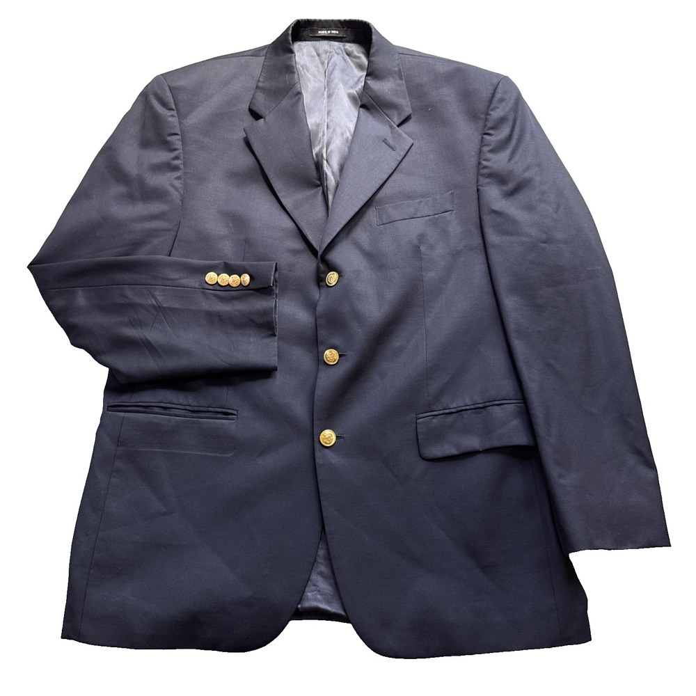 Polo Ralph Lauren Blazer Men 42R Navy Blue Gold Crest Buttons Wool Sport Coat